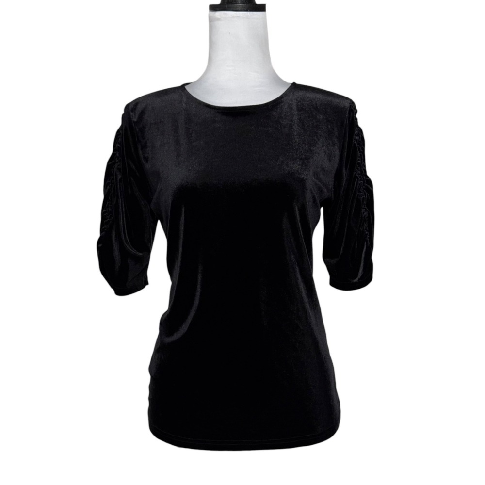 Y2K Chaps Black Velvet Top Size M Ruched Elegant Fairy Whimsigoth‎ Soft Goth VTG
